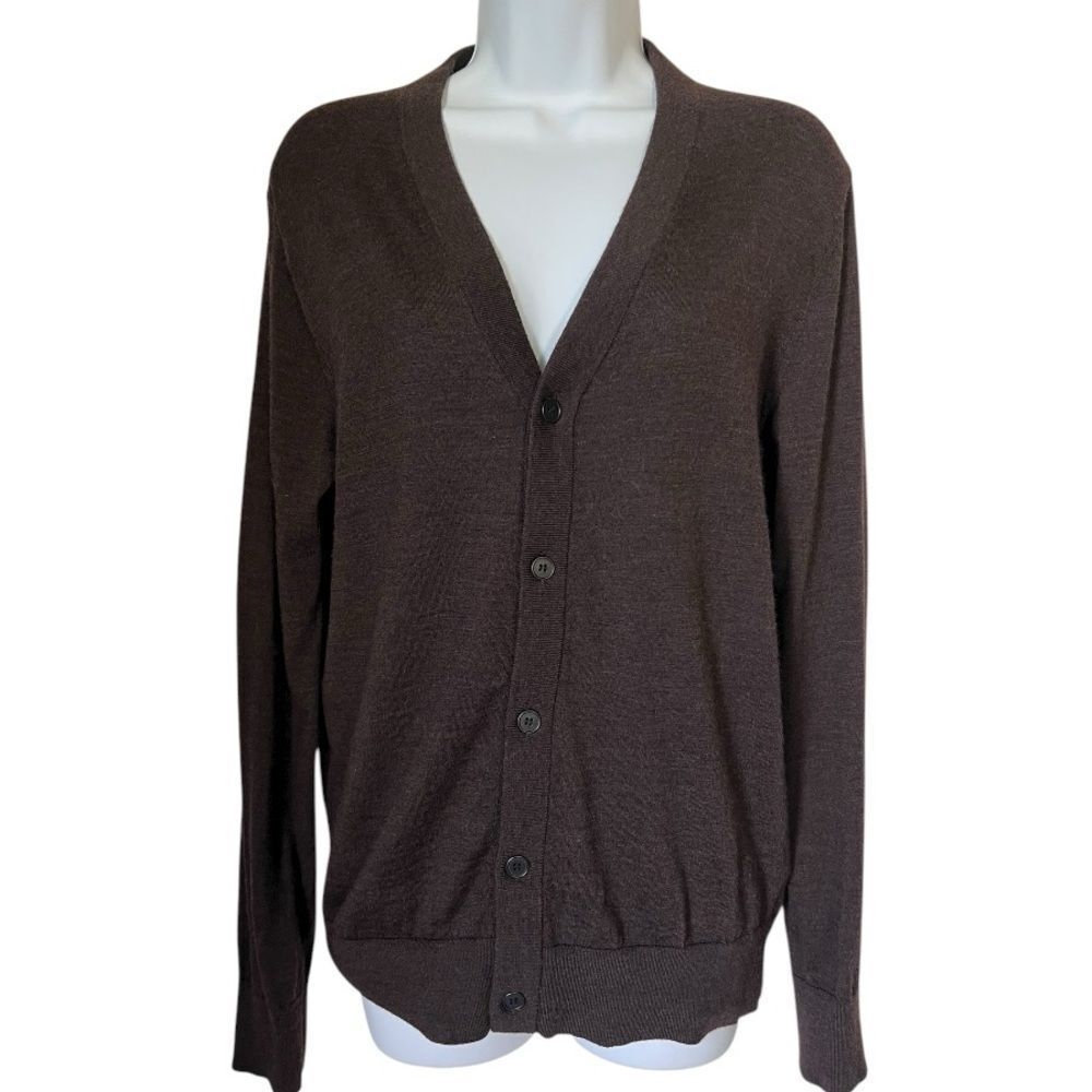 Theory Chocolate Brown 100% Wool Cardigan V-Neck Luxury Button Down Sweater XS